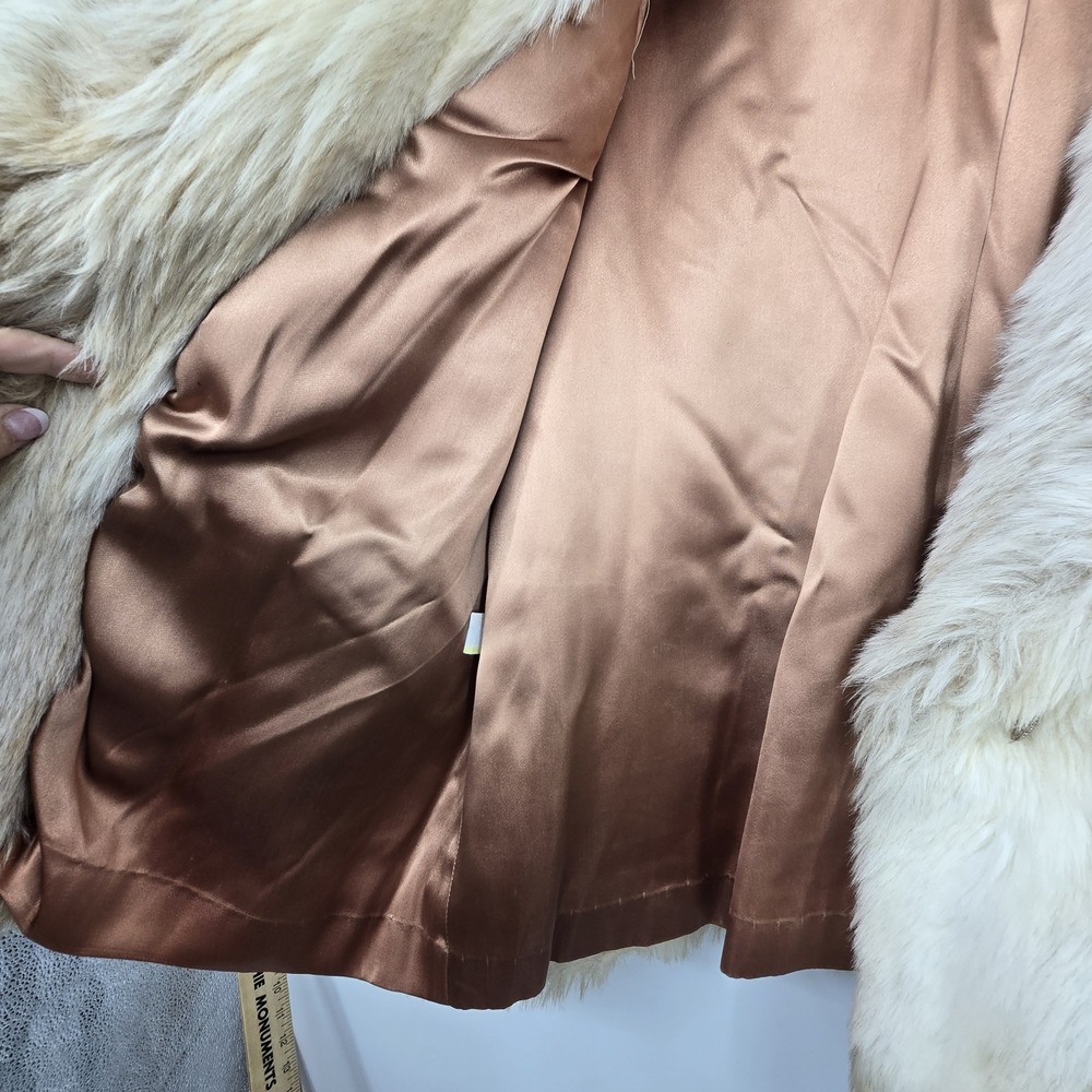 Vintage 80s 90s Faux Fur Jacket Womens 17 18 Cream Tan Fox Pockets Lined Mobwife - Picture 11 of 16